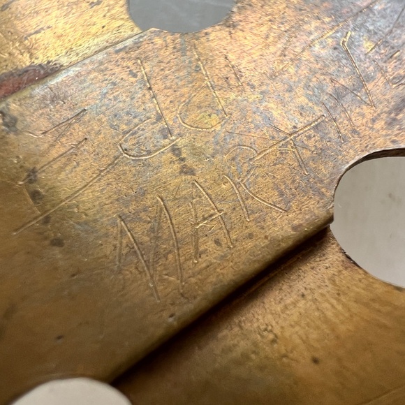 Vintage Handmade Brass Cross Pendant Signed Eddie Martinez 1993 Glass & Bezel - Picture 11 of 13